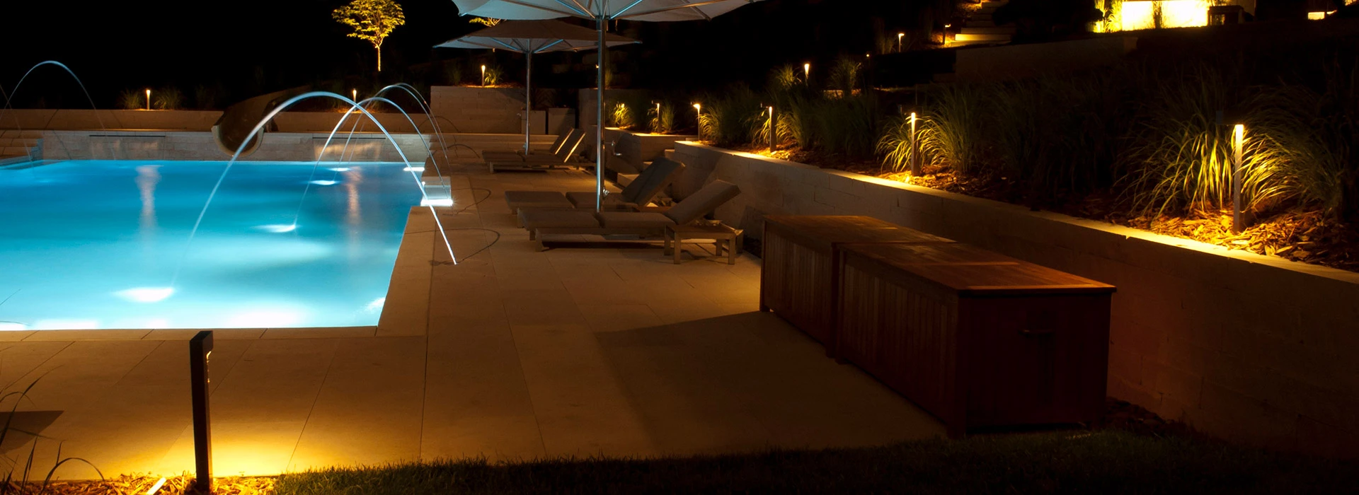 Minneapolis Backyard Pool Area at Night