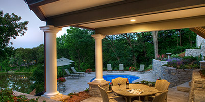 Backyard Pool with Under-Balcony Seating Area