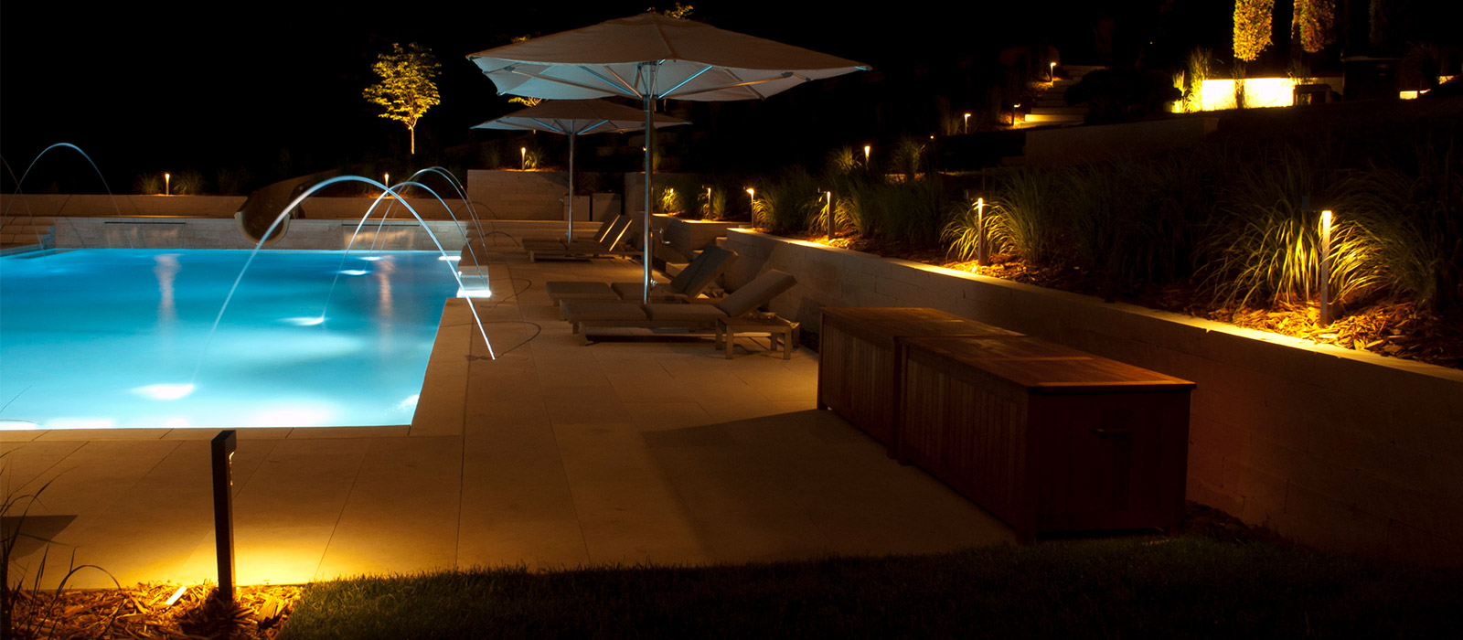 Minneapolis Backyard Pool Area at Night