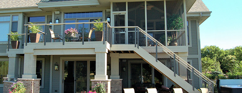 Screen-in Porch with Deck Overlooking Backyard Pool
