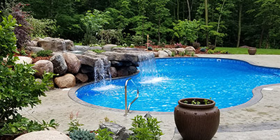 Custom Shaped Vinyl Pool Fed By Waterfalls